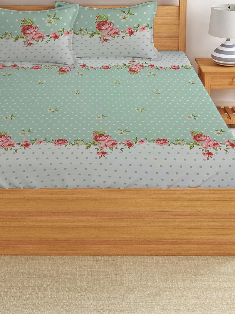 STARNSTYLE Floral Elastic Fitted Bedsheet with 2 Pillow Covers - King Size (78x72 Inches, Oat) - Image 3